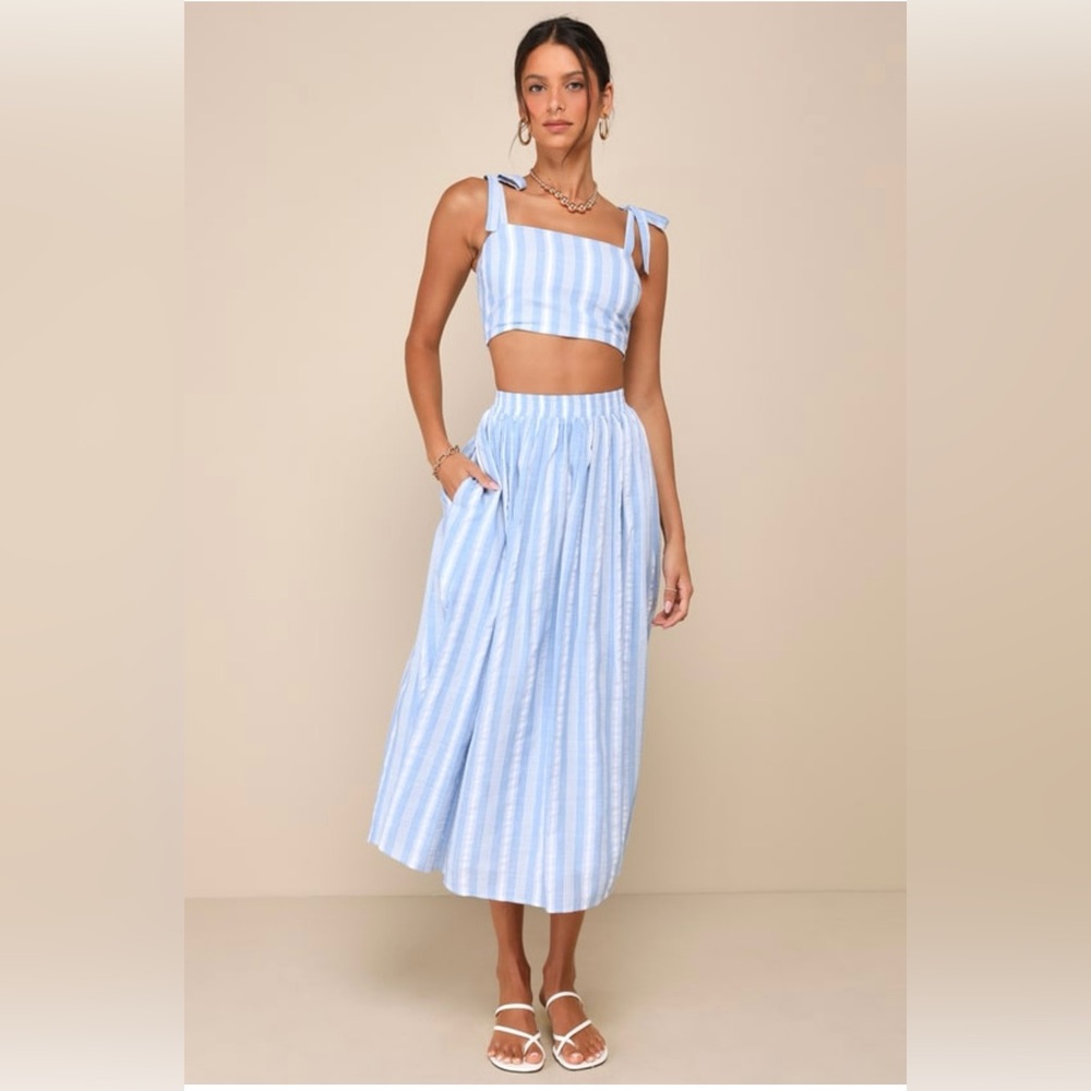 Lulus’s Blue Striped Two-Piece Midi top and skirt Size XS